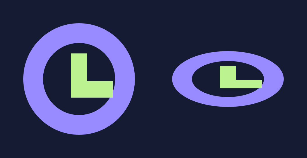 Owned square sample beside the same sample deliberately squeezed to half its height