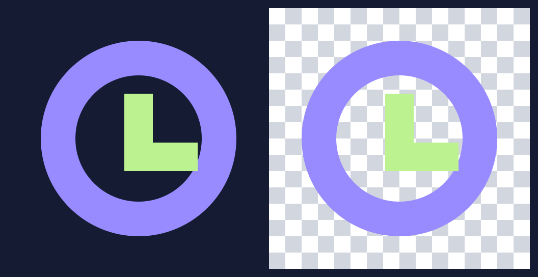 Made sample with clear empty areas on the left and painted squares on the right